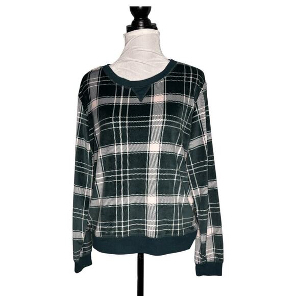 Honeydew Fleece PJs Dark Green Pale Pink Plaid Print Size Large - Picture 2 of 12